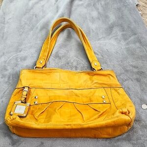 B Mackowsky yellow satchel purse bag genuine leather multiple pockets